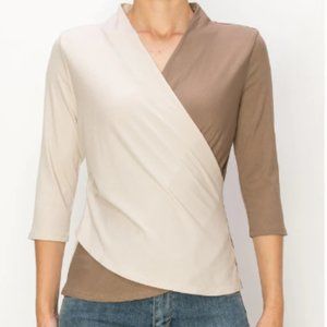 Brand New W5 Concepts Women’s Mocha Front Split Colour Wrap Top